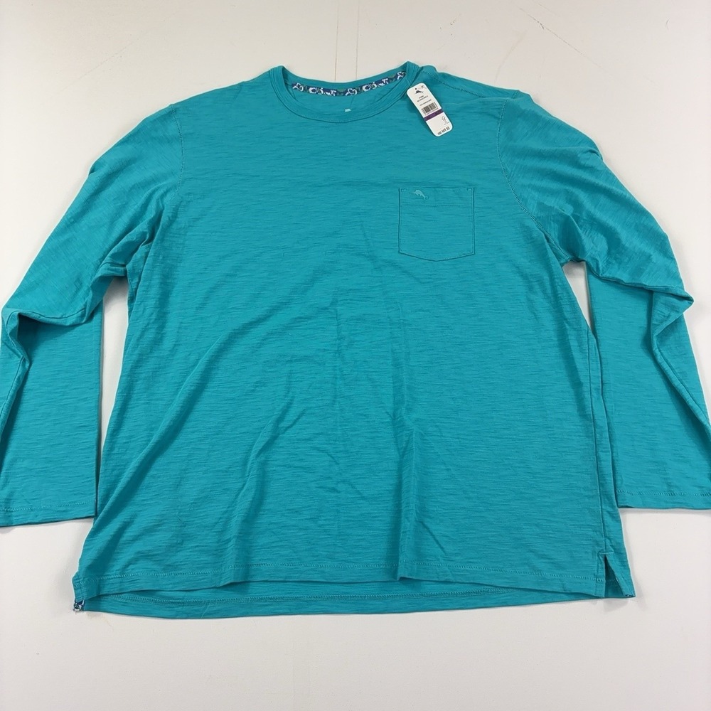 Tommy Bahama Shirt Mens 2XL Blue Bali Beach Crew Long Sleeve Pocket Tagless Tee